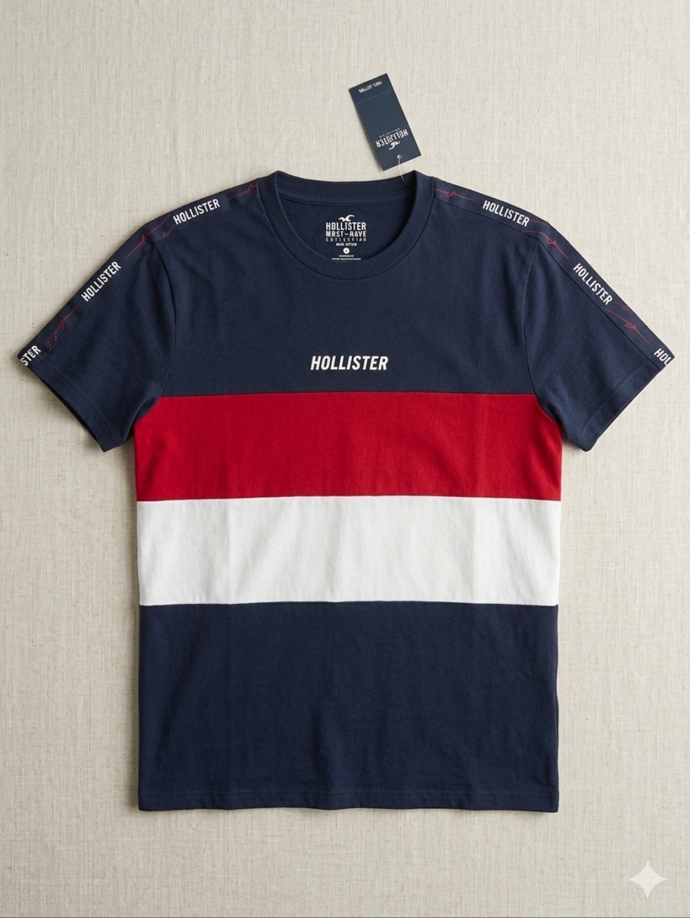 Hollister Size S NWT Mens Colorblock Short Sleeve T-Shirt Crewneck Navy Red